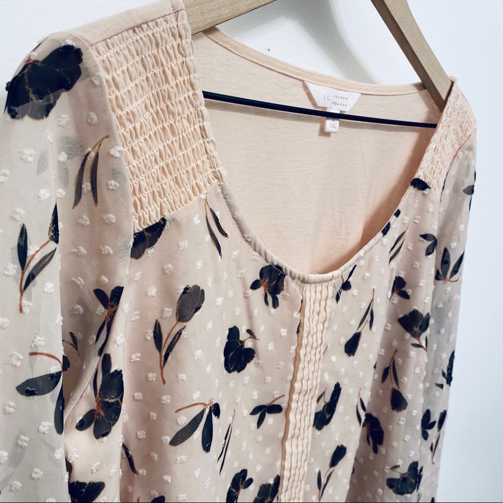 LC Lauren Conrad Pink Floral Swiss Dot Blouse - Picture 3 of 6
